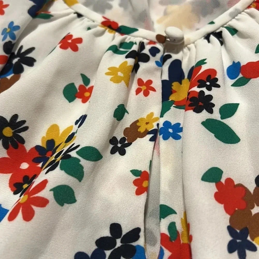 Kate Spade Sailing Floral Ruffle Blouse Ivory Multi Long Sleeve Top NWT Size XL - Picture 11 of 15